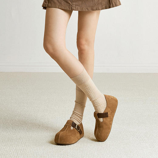 【上新】千百度薄底软萌圆头全包勃肯鞋女2026春季平底深口单鞋A26101001 商品图4