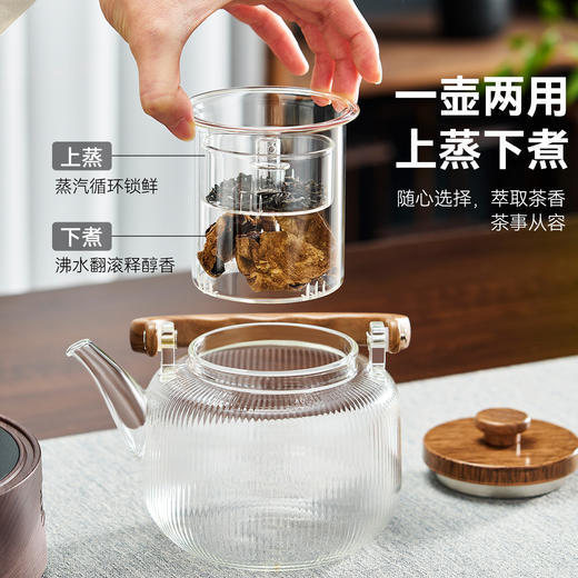 春节不打烊【高硼硅玻璃❗️实木把手握感舒适】捷安玺细纹玻璃茶壶2026新款茶具蒸煮两用泡茶壶电陶炉专用烧水壶。jd 商品图1