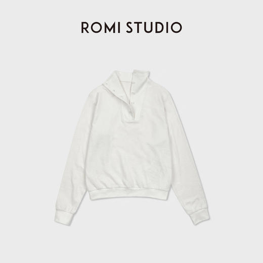 ROMI STUDIO高克重精梳棉柔感极简立领按扣长袖卫衣RWDSS82214 商品图0