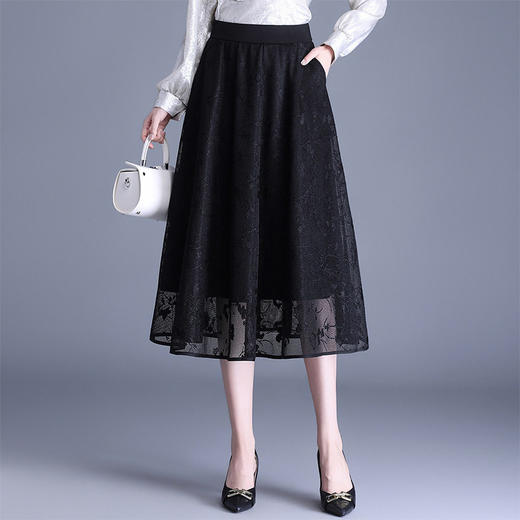 「自」全新升级【铂金会员146/天猫189/差价43】(05202)洛诗琳气质网纱半身裙2026春夏新款高腰遮胯显瘦中长款蕾丝A字裙 商品图0