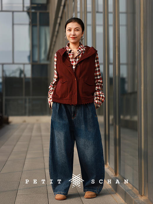 Petit Schan小闪 CLO#1048 Familiarity Breeds Ease 熟李轻行 长绒棉纯棉毛边连帽休闲马甲 商品图2