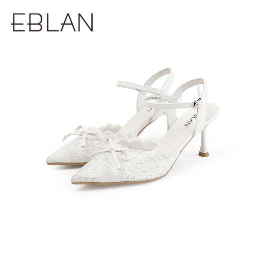 【上新】伊伴2026夏季浪漫精致蕾丝后空露踝裸色高跟鞋婚鞋B26220101 商品图4