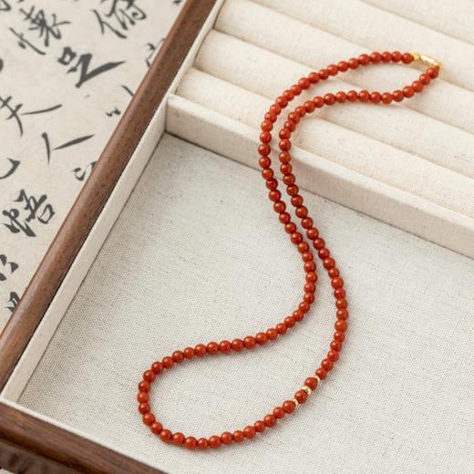 菜菜家点点金南红小米珠项链|云南保山老南红，锦红帝王色，搭配18k金珠 商品图4