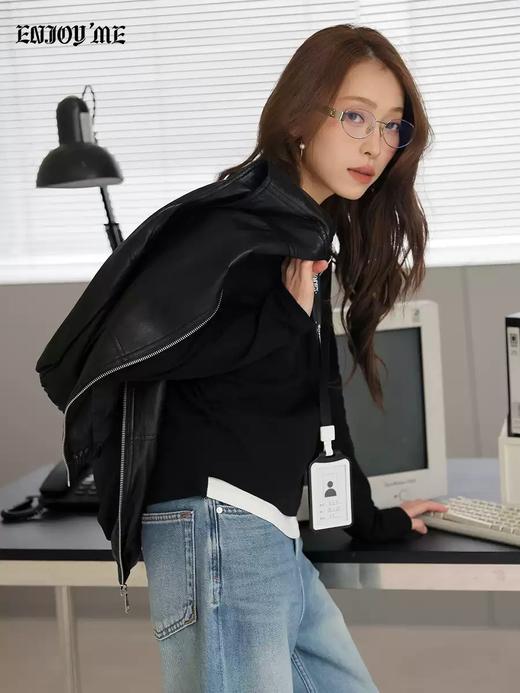 【门店同款】ENJOY春季“柔权主义”小立领PU马夹 169193101 商品图1