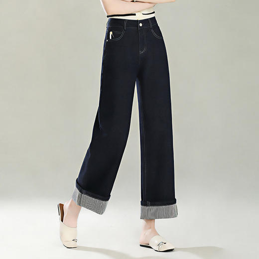 「自」全新升级【铂金会员174/天猫229/差价55】(14541)洛诗琳气质翻边牛仔裤2026春夏新款小个子窄版直筒九分阔腿裤 商品图2