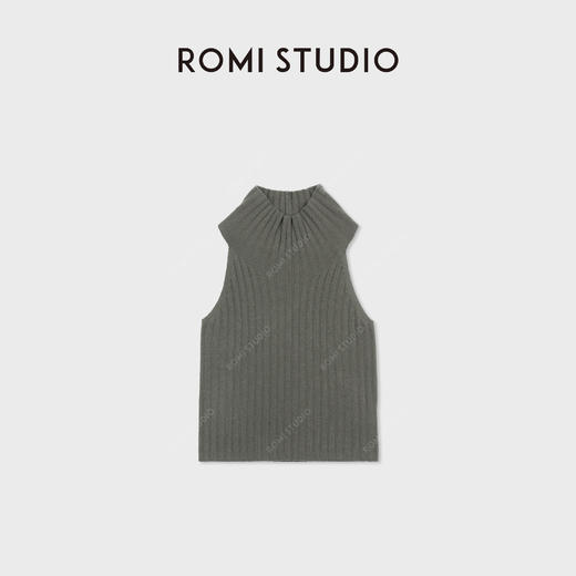 ROMI STUDIO时尚舒适复古简约百搭纯色半高领无袖背心RWCSST1886 商品图0