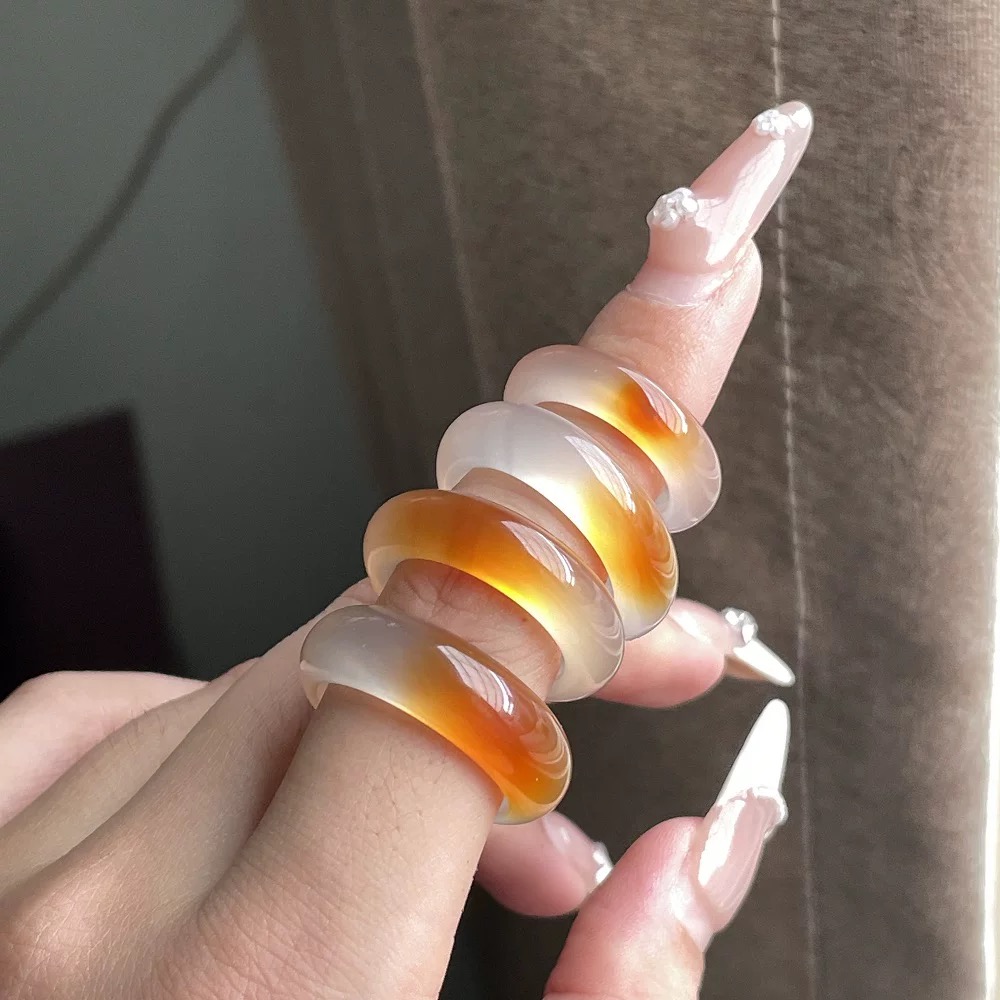 【黄龙玉髓戒指】敦煌福泽小众马料玉髓男女款素圈戒指一口糖玛瑙玉石尾戒配饰