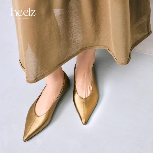 heelz设计师手工鞋履 ｜古铜金羊皮尖头平底奶奶鞋2公分 商品图1