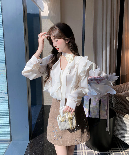 张心子【南法遐想】荷叶边花朵仙气秋装独特别致小资衬衫上衣 U2602088 商品图10