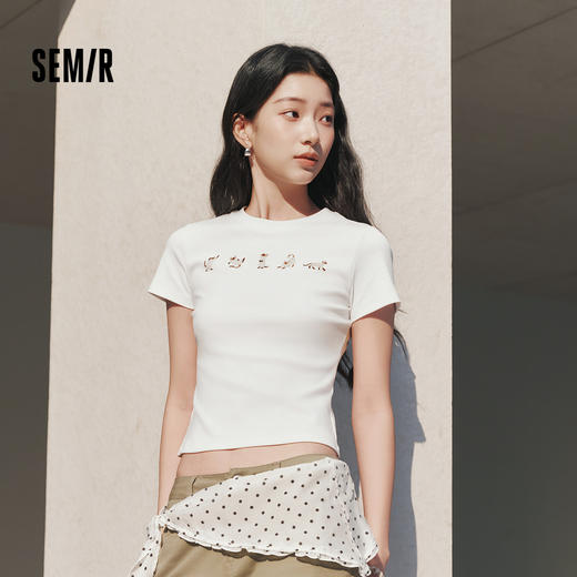森马短袖T恤女夏季短款紧身正肩小猫印花2026新款趣味休闲套头衫 商品图0