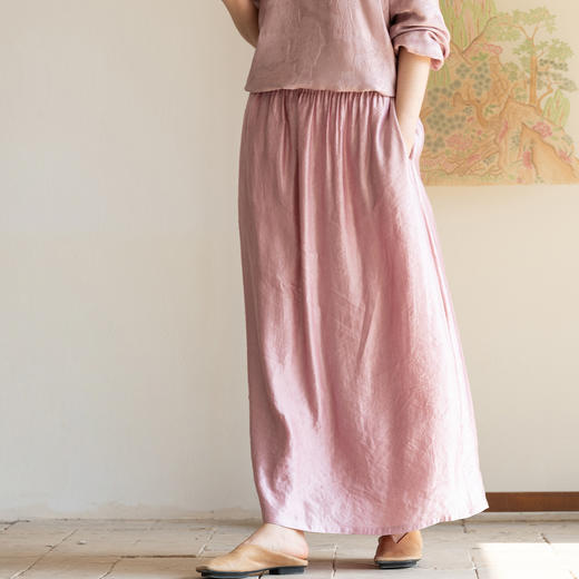 牧衣游原创 26姆米丝麻半身裙宽松质朴粉色肌理感百搭半裙 寻野 商品图0