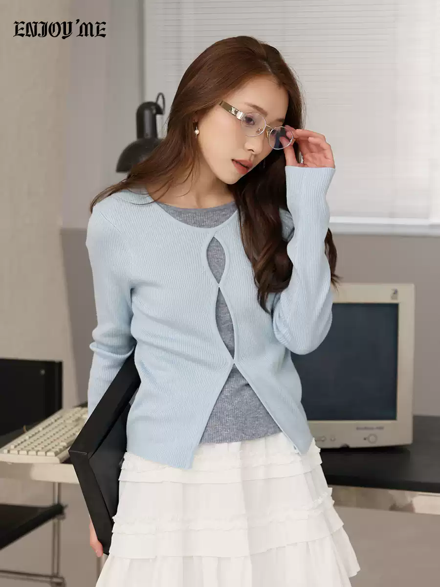 【门店同款】ENJOY春季“柔权主义”撞色假两件针织衫 169244748