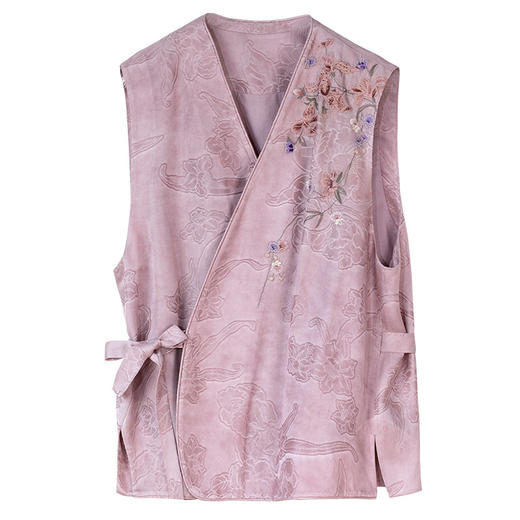 牧衣游原创24姆米重磅桑蚕丝混纺重工手绣马夹复古中式开衫 归林 商品图4