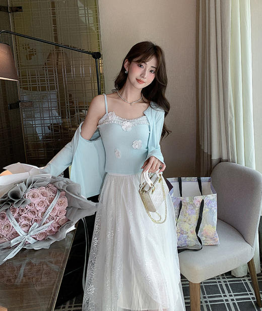 张心子【月光遐想】不规则超好看的网纱半身裙女中长款春装仙女裙 U2602072 商品图2