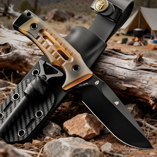 汉道新款洛克DC53钢镀黑版PE手柄版高硬度生存刀户外露营手把肉小刀 商品图3