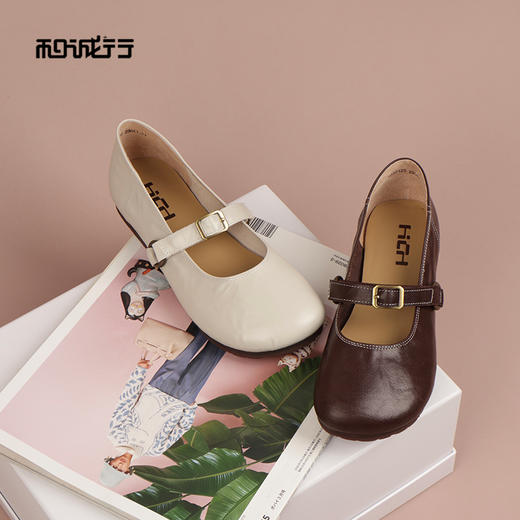 和诚行2026春季新款时尚可爱甜美风圆头一字扣带玛丽珍浅口休闲鞋1930125 商品图1