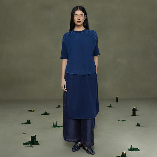 【林栖设计小店】植物染色|手工钩花植物蓝丝棉2026春新款镂空毛织上衣1961214 商品图4