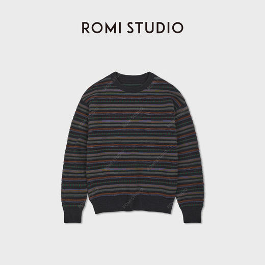 ROMI STUDIO“冬日松弛”100羊毛条纹针织挺括套头毛衣RWCWSU7412 商品图0