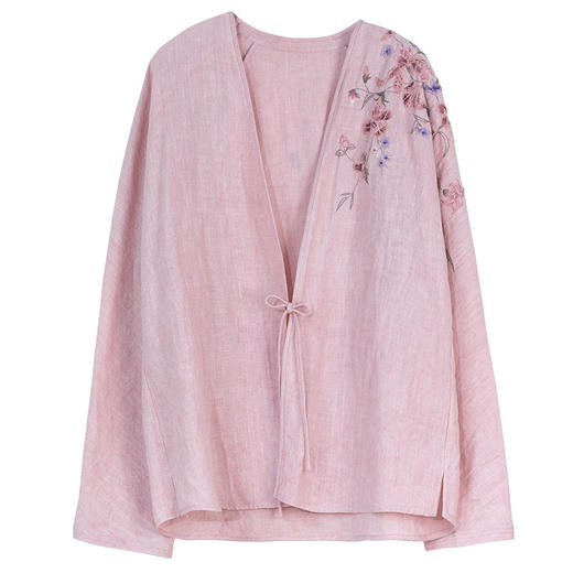 牧衣游原创 汉麻手工刺绣外套轻薄系带文艺复古中式开衫 待春风 商品图4