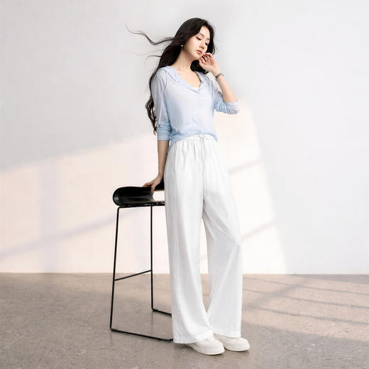 【100棉】三彩2026春季新款高腰休闲长裤空气裤小白裤宽松气球裤M 商品图1