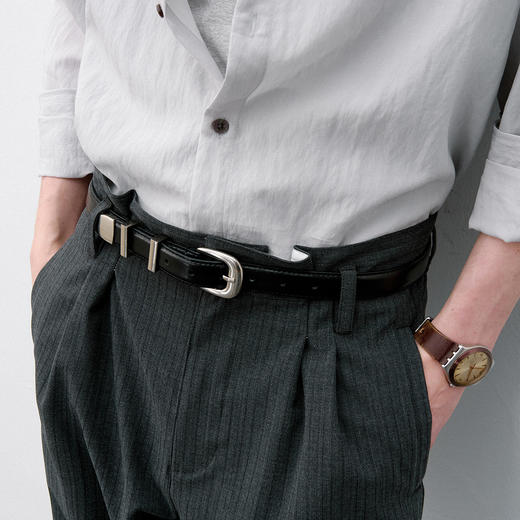 714street复古极简老钱风牛皮腰带2026潮牌cleanfit皮带男女同款 商品图0