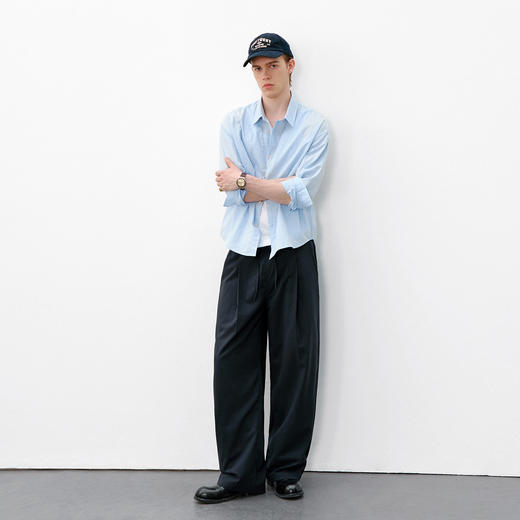 714street高级泡泡纱肌理感面料显瘦阔腿裤2026春季垂感休闲裤男 商品图3