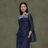 【林栖设计小店】缠枝牡丹|藏青色丝麻拼桑蚕丝飞片2026春新款优雅衬衣1961142 商品缩略图4