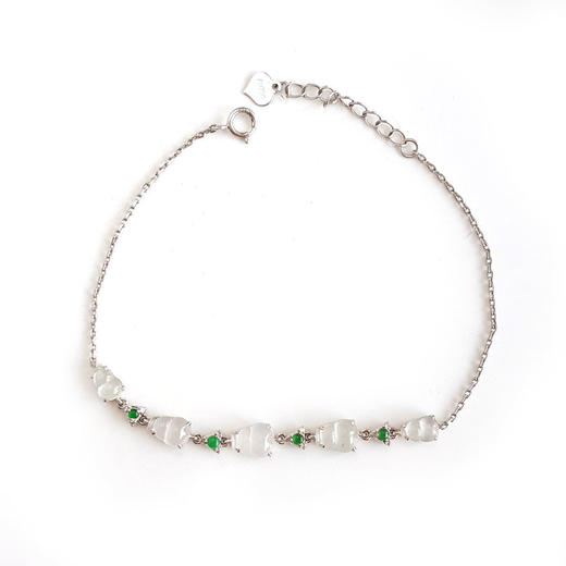 【天然正品】A货翡翠AU750精品白金镶钻镶天然冰种葫芦翡翠（福禄双全）手链 17CM（长度可调节）281225NJS31 商品图0