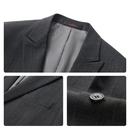 【色纺花纱三色条】柒牌男装2026春季戗驳领西服西装套装三件套130C70050 商品图3