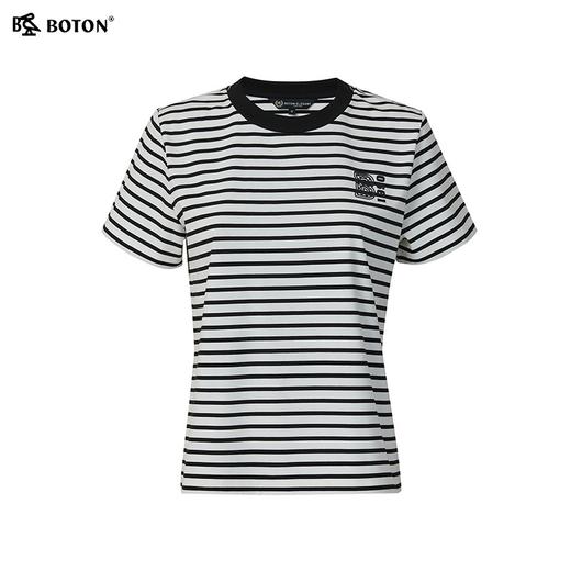 波顿夏季女士短袖经典黑白色条纹t恤美式休闲上衣LT327225 商品图4