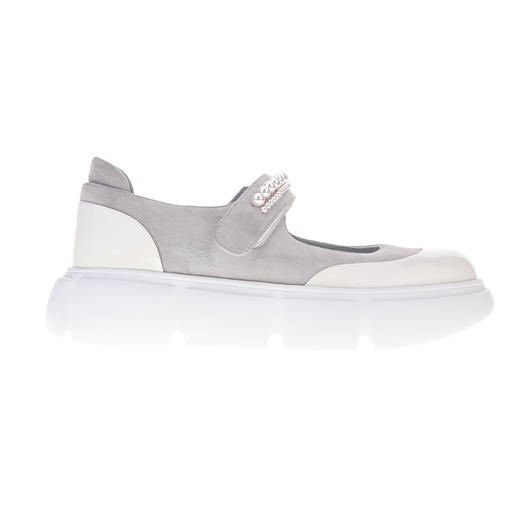 sheme皮料拼接珍珠链条点缀休闲时尚女士玛丽珍单鞋可定制 商品图0