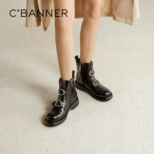 千百度厚底手抓皮切尔西靴女时装靴短靴子A25503903 商品图0