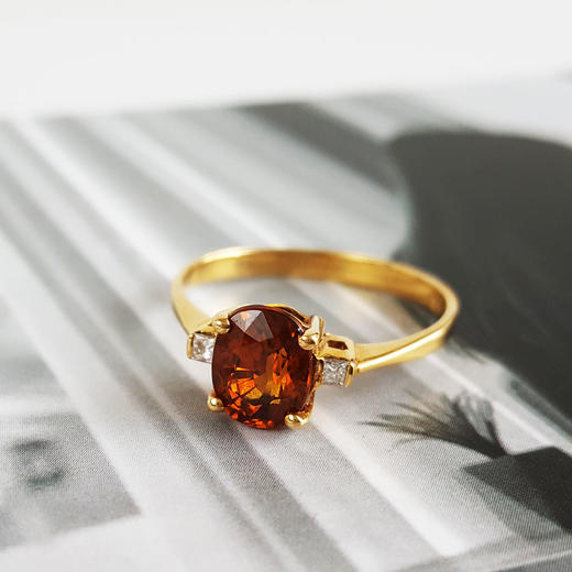 【天然正品】AU750黄金镶钻镶天然约1克拉橙色蓝宝石（忠贞、热情）戒指17号（戒圈可改）290126NJM46 商品图3