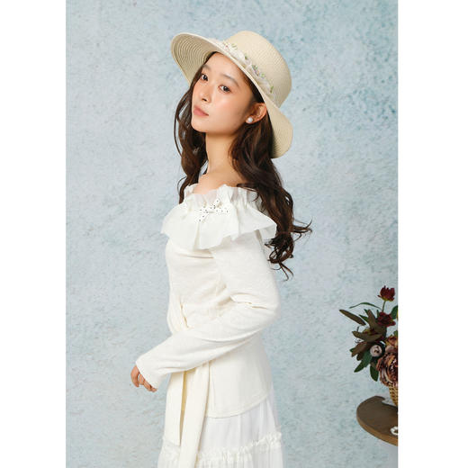 气质时尚温柔风花边一字肩上衣-纪念日百货门店同款169265979 商品图2