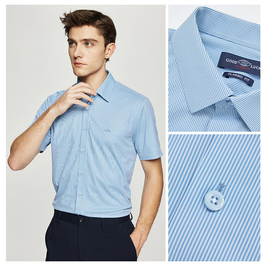 【易打理】德鲨鲨鱼短袖细条纹衬衫男2026夏新款休闲衬衣 商品图3