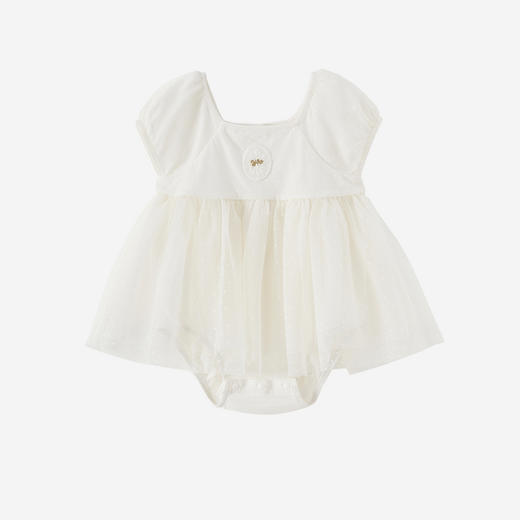 【精梳棉】英氏婴儿衣服夏季女宝宝短袖连体衣夏季珍珠白简约薄款蓬蓬包屁衣 商品图4