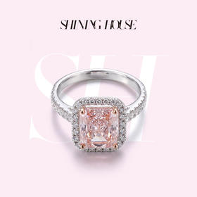 ShiningHouse[培育] 粉钻系列 18k金钻石戒指 公主方形2克拉钻人工真钻人造钻石K金戒指时尚钻石戒指卓越匠心奢耀臻献【此商品不支持7天无理由退货退款】预计3日发货