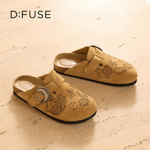 Dfuse迪芙斯2026春季新款镂空雕花半包头勃肯鞋拖鞋DFE1110077 商品图12