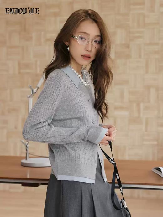 【门店同款】ENJOY春季“柔权主义”假两件拼接针织开衫 169253177 商品图2