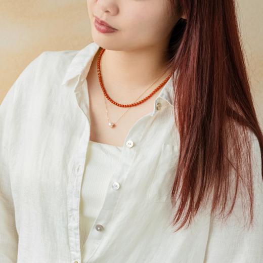 菜菜家点点金南红小米珠项链|云南保山老南红，锦红帝王色，搭配18k金珠 商品图2