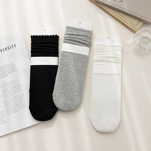 【59元3双】女士时尚爱心菱格堆堆袜春夏时尚袜子白女袜【2612516】 商品图3