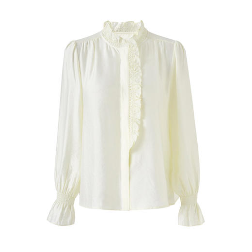 「高货wl」全新升级【铂金会员247/天猫329/差价82】(01839)洛诗琳宫廷风木耳边立领上衣2026春季新款洋气雅致肌理绉感天丝衬衫女 商品图4