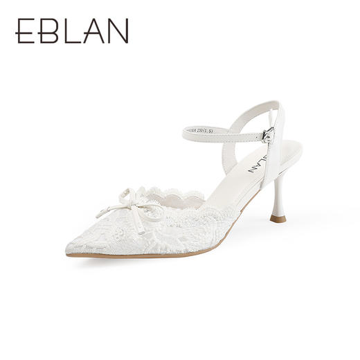 【上新】伊伴2026夏季浪漫精致蕾丝后空露踝裸色高跟鞋婚鞋B26220101 商品图0