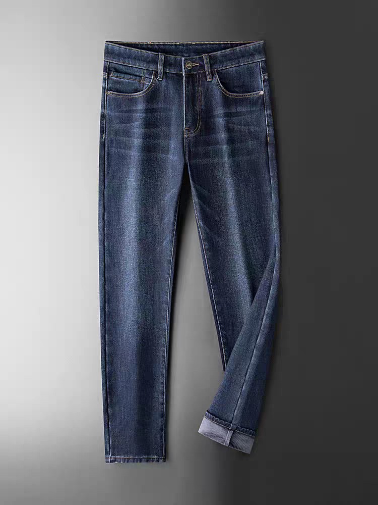 XY/卡帝乐牛仔裤男款秋冬款修身直筒弹力男裤2023新款加绒加厚长裤子