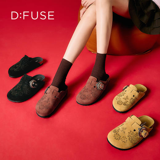 Dfuse迪芙斯2026春季新款镂空雕花半包头勃肯鞋拖鞋DFE1110077 商品图0