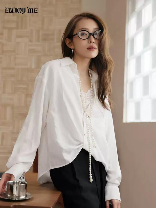 【门店同款】ENJOY春季“柔权主义”拼蕾丝V领扭结衬衣 169100023 商品图1