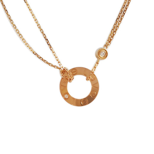 【天然正品】AU750玫瑰金经典时尚定制款小圆饼钻石吊坠项链链长：45CM（长度可调节）300126NJS24 商品图0