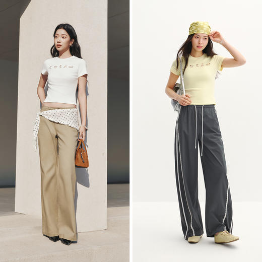 森马短袖T恤女夏季短款紧身正肩小猫印花2026新款趣味休闲套头衫 商品图4