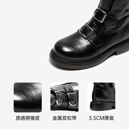 千百度厚底手抓皮切尔西靴女时装靴短靴子A25503903 商品图3