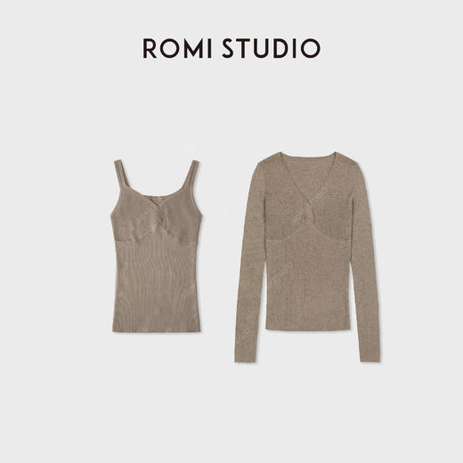 ROMI STUDIO“轻薄无物”16针缝合V领花边网面长袖/吊带RWCAS66139 商品图4